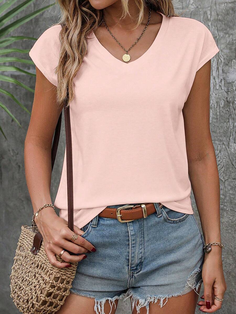 Women's vacation casual versatile simple solid color T-shirt