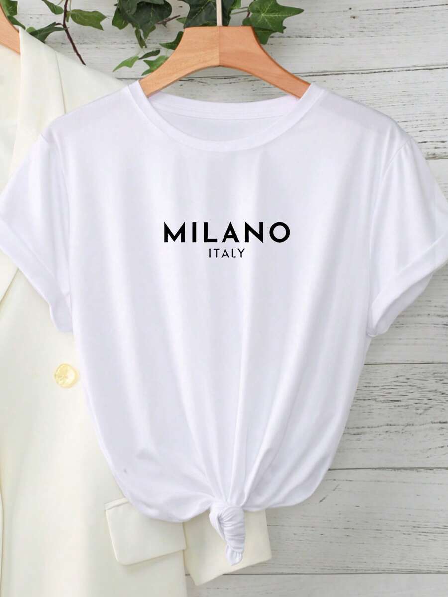 Women's Letter Print Round Neck Short Sleeve T-Shirt Graphic T-Shirt Women's Top Women's Letter Print Round Neck Short Sleeve T-Shirt Graphic T-Shirt Women's Top