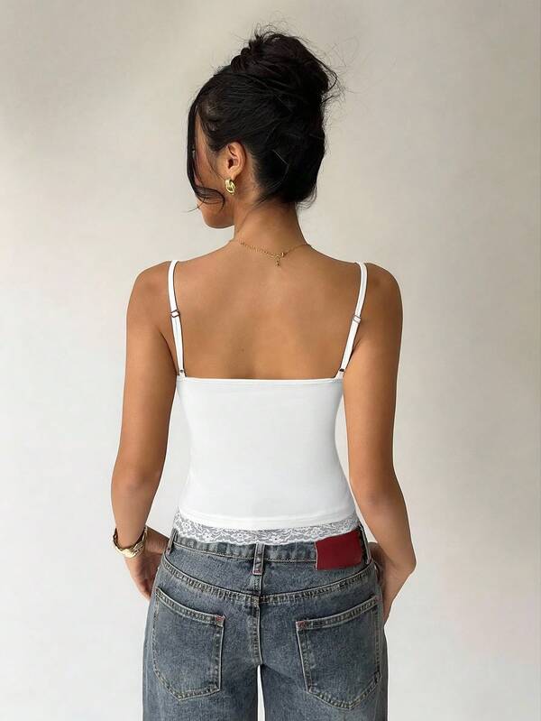 Women's Lace Patchwork Solid Color Pleated Slim Fit Elegant Camisole