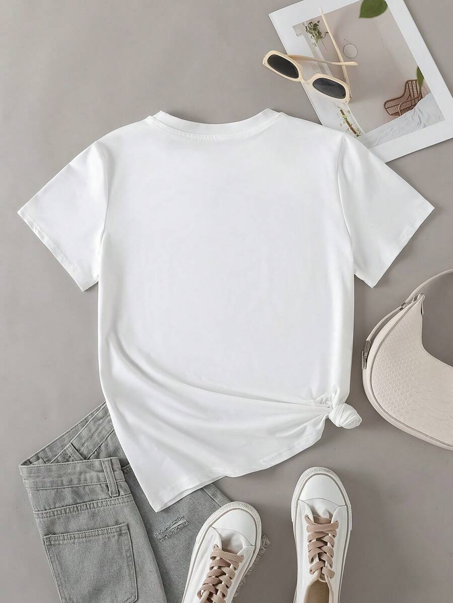 Women's Letter Print Round Neck Short Sleeve T-Shirt Graphic T-Shirt Women's Top Women's Letter Print Round Neck Short Sleeve T-Shirt Graphic T-Shirt Women's Top