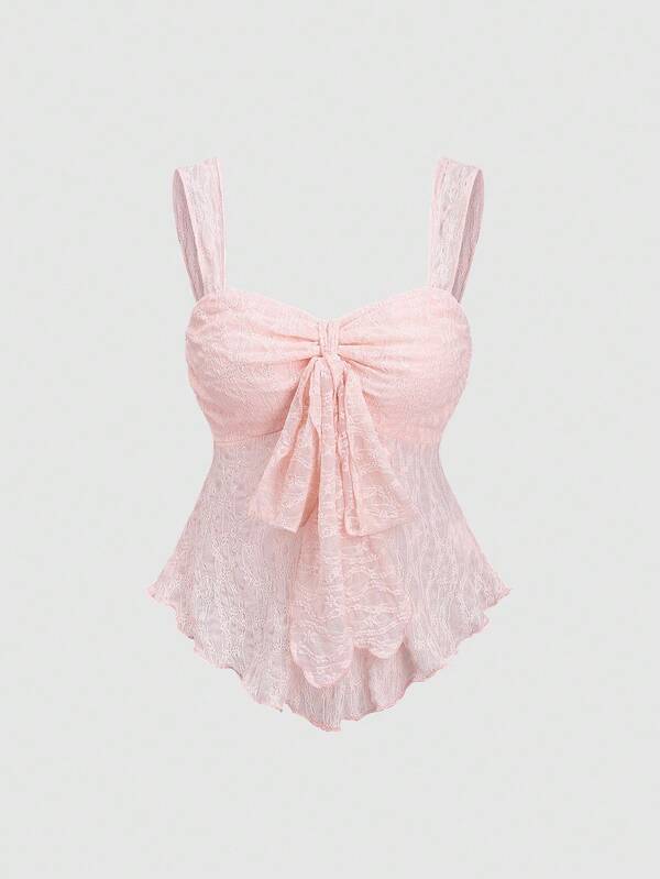 New spring and summer wide shoulder strap bow textured fabric top, sweet and fashionable, suitable for daily wear
