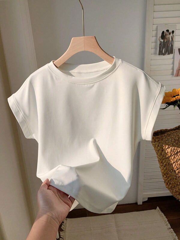Women's solid color short-sleeved T-shirt, simple and casual daily wear