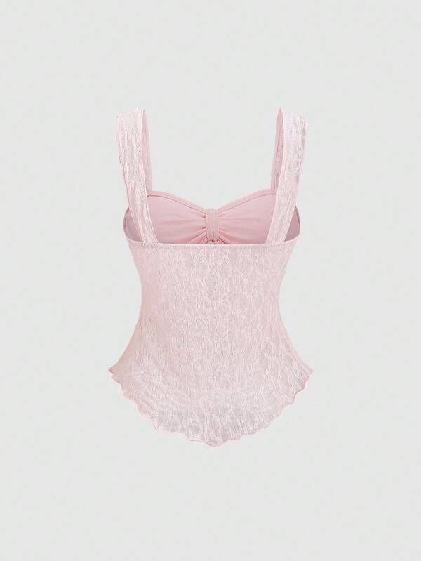 New spring and summer wide shoulder strap bow textured fabric top, sweet and fashionable, suitable for daily wear