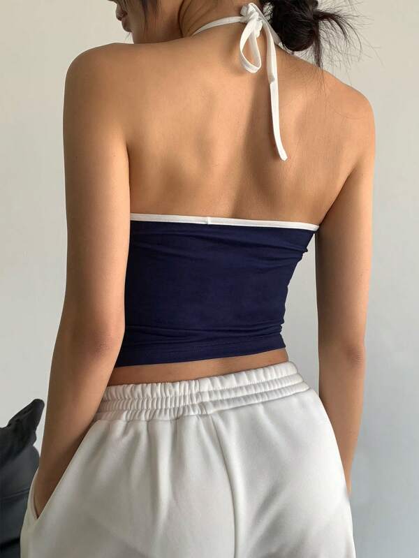 Women's Street Fashion Casual Color Block Los Angeles Pattern Size 91 Spaghetti Strap Tank Top