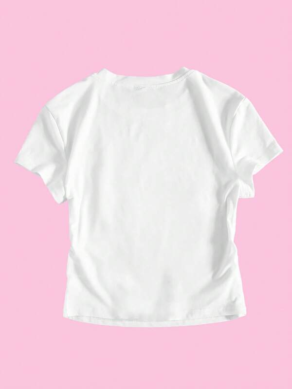 Women's summer cropped t-shirt with hibiscus flower graphic, cropped short sleeve white baby t-shirt