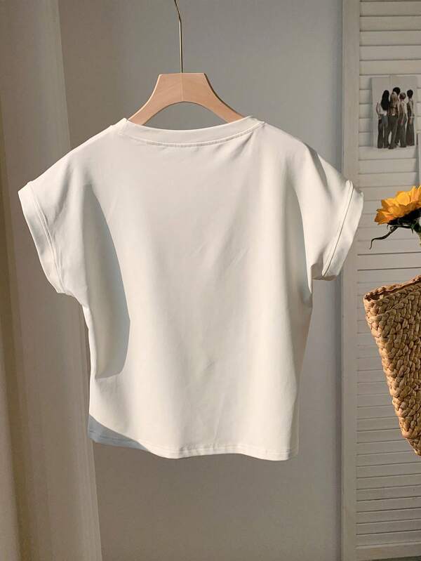 Women's solid color short-sleeved T-shirt, simple and casual daily wear