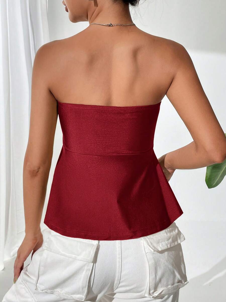 Elegant commuting simple solid color tube top