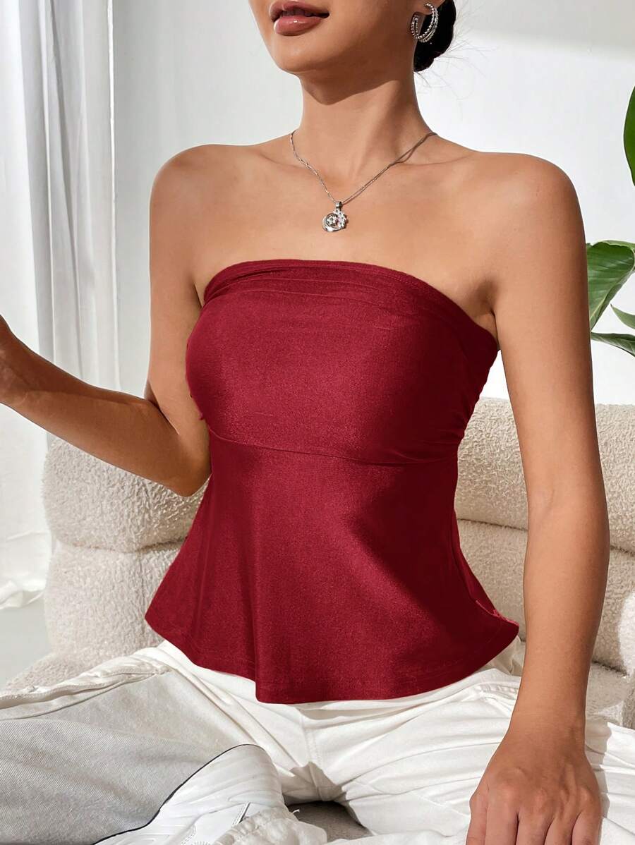 Elegant commuting simple solid color tube top