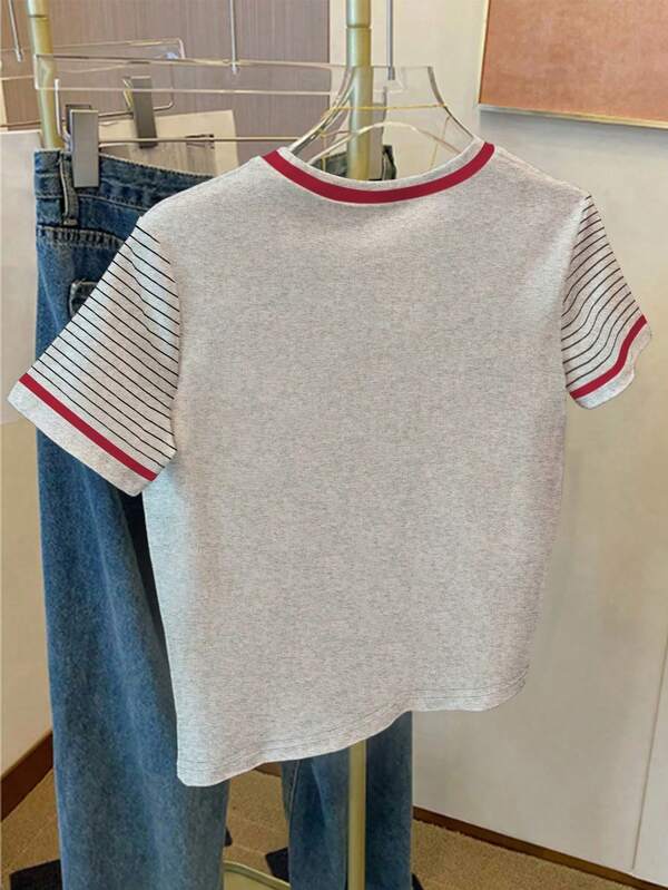 Women's Contrast Color Simple Casual Round Neck Short Sleeve T-Shirt
