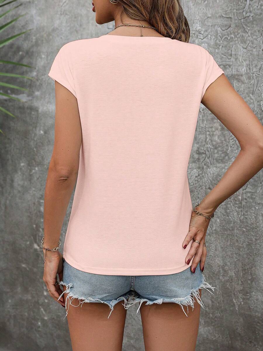 Women's vacation casual versatile simple solid color T-shirt